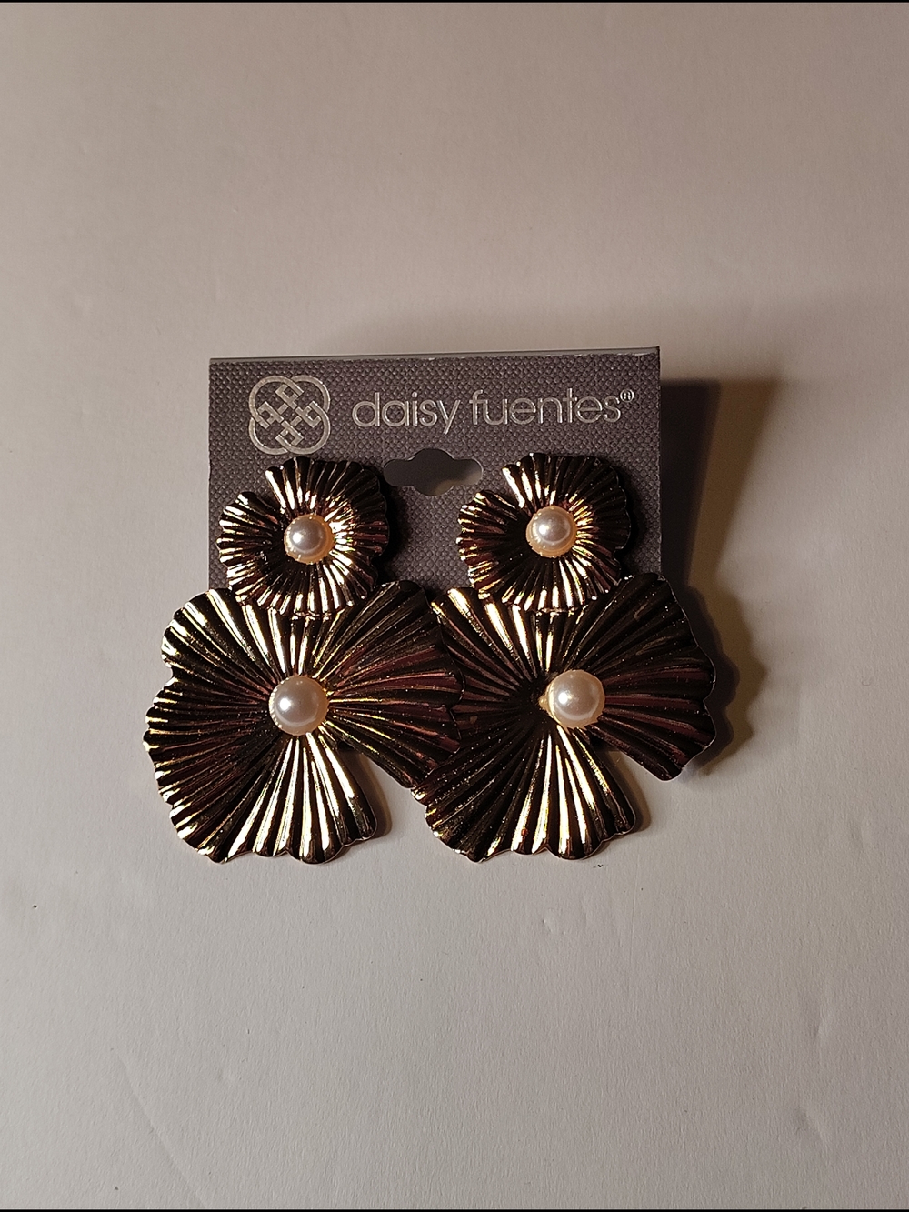Daisy Fuentes Metallic Gold Floral Drop Earrings with Pearls
